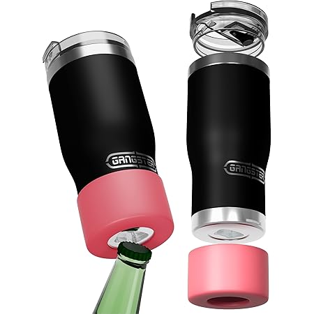 Stainless Steel Insulated Tumbler 20 oz – Triple Wall with Beer Opener – Travel Cup Cocktail Coffee Rambler – 20 oz Tumbler Opener Silicone BOOT - 100% Leak Proof Screw Lid – Gangster Cup (B/Red 20oz)