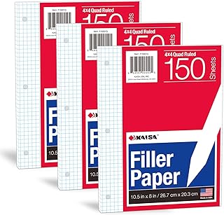 Sponsored Ad - KAISA Loose Leaf Paper Filler Paper, 8"x10.5" Graph Ruled/Quad Rule Filler Paper 3-Hole Punched, Loose-Leaf...