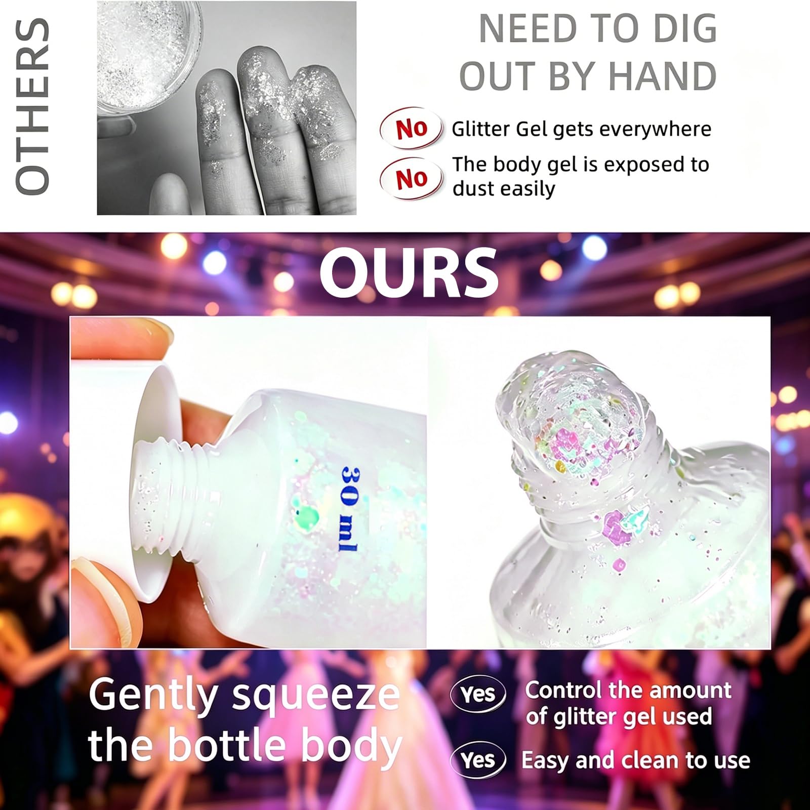 Glitter Gel Chunky 2x30ml Bianco & Rosa Argento. Gel Scintillante Viso, Corpo, Capelli a Lunga Tenuta per Festival, Feste, Carnevale.