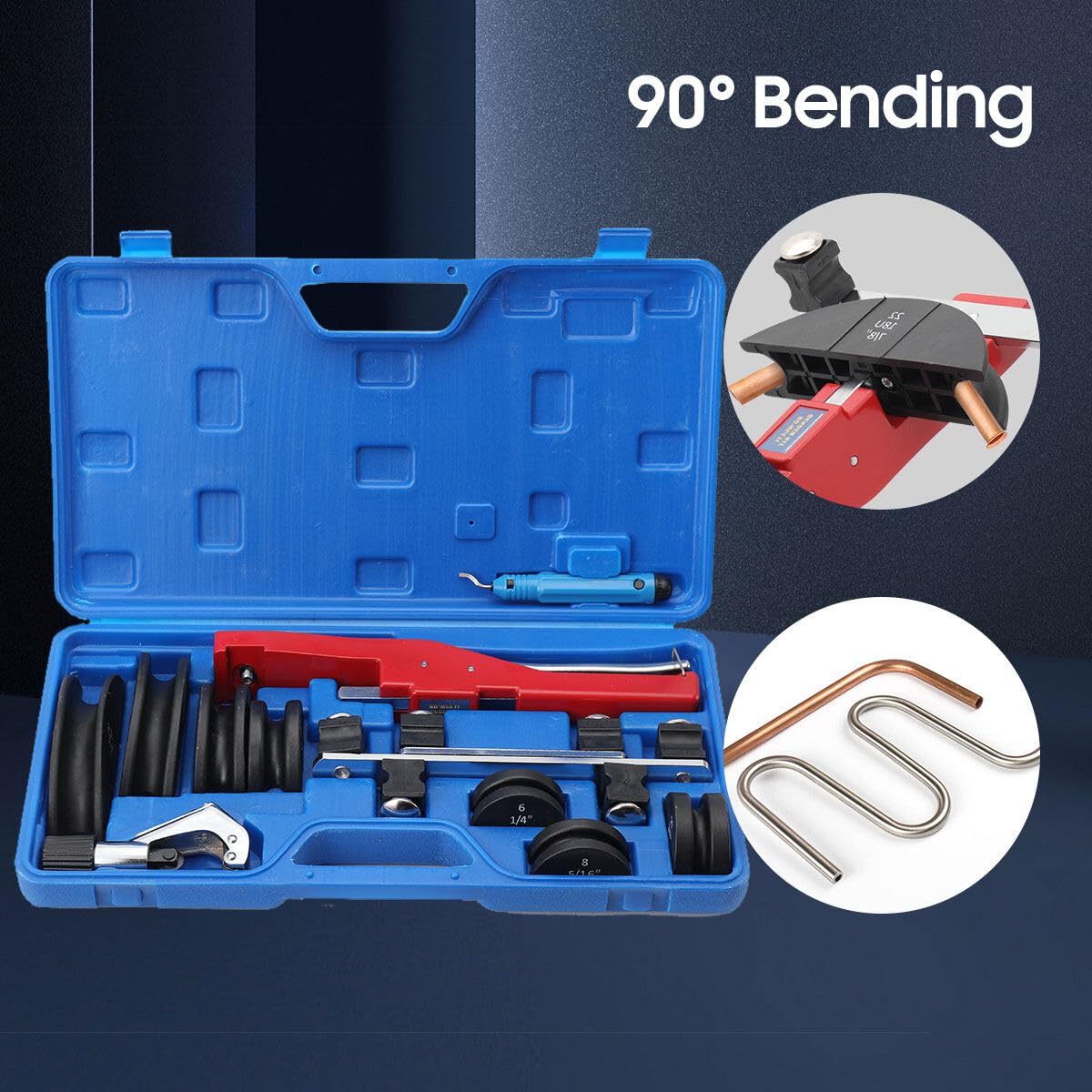 Curvatubi Manuale Ø 6-22 mm, Utensile Piegatubi Manuale Curvatubi Multistrato, Pinza Piegatrice a 0-90° per Tubi a Mano con 7 Stampi Pesanti per Tubi in Ottone, Rame, Alluminio
