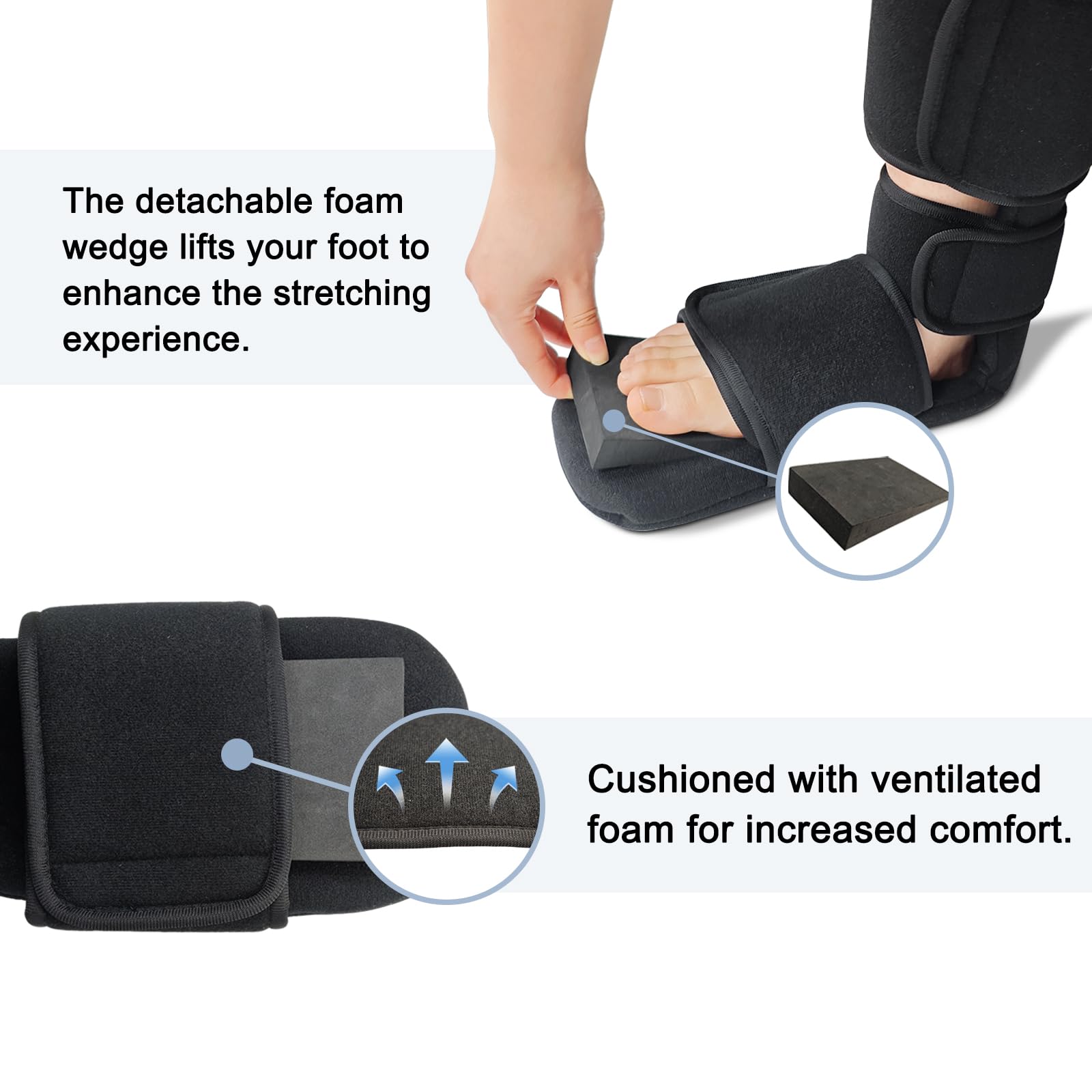 Férula nocturna para fascitis plantar, soporte ajustable de 90° para estabilizar el pie y el tobillo con cuña acolchada suave, bota de estiramiento para tendón de Aquiles, espolones de talón, pie