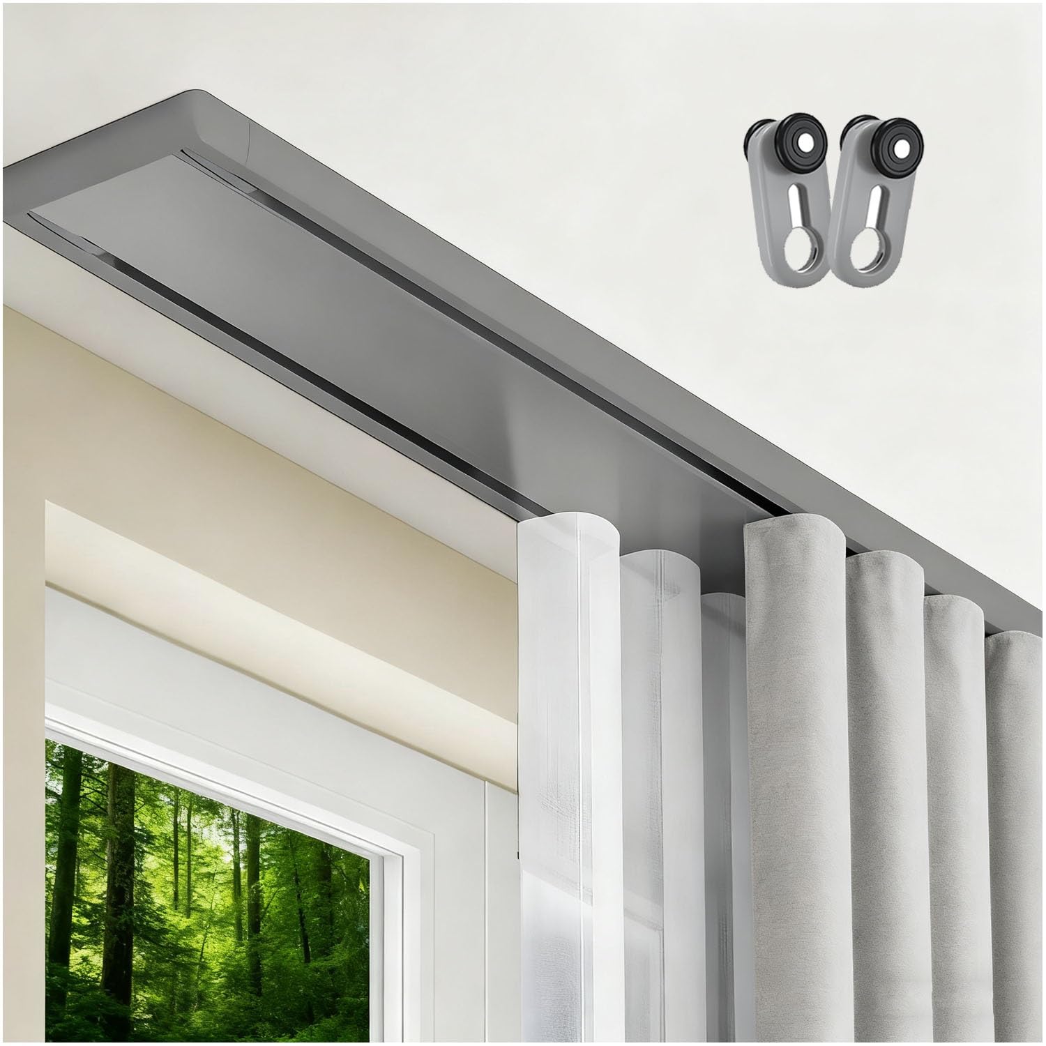 Wytrzymały 2-szynowy karnisz, 100-800 cm, montowany na suficie, aluminiowy system szyn, cichy karnisz do biura i na balkon, szary, długość 400 cm