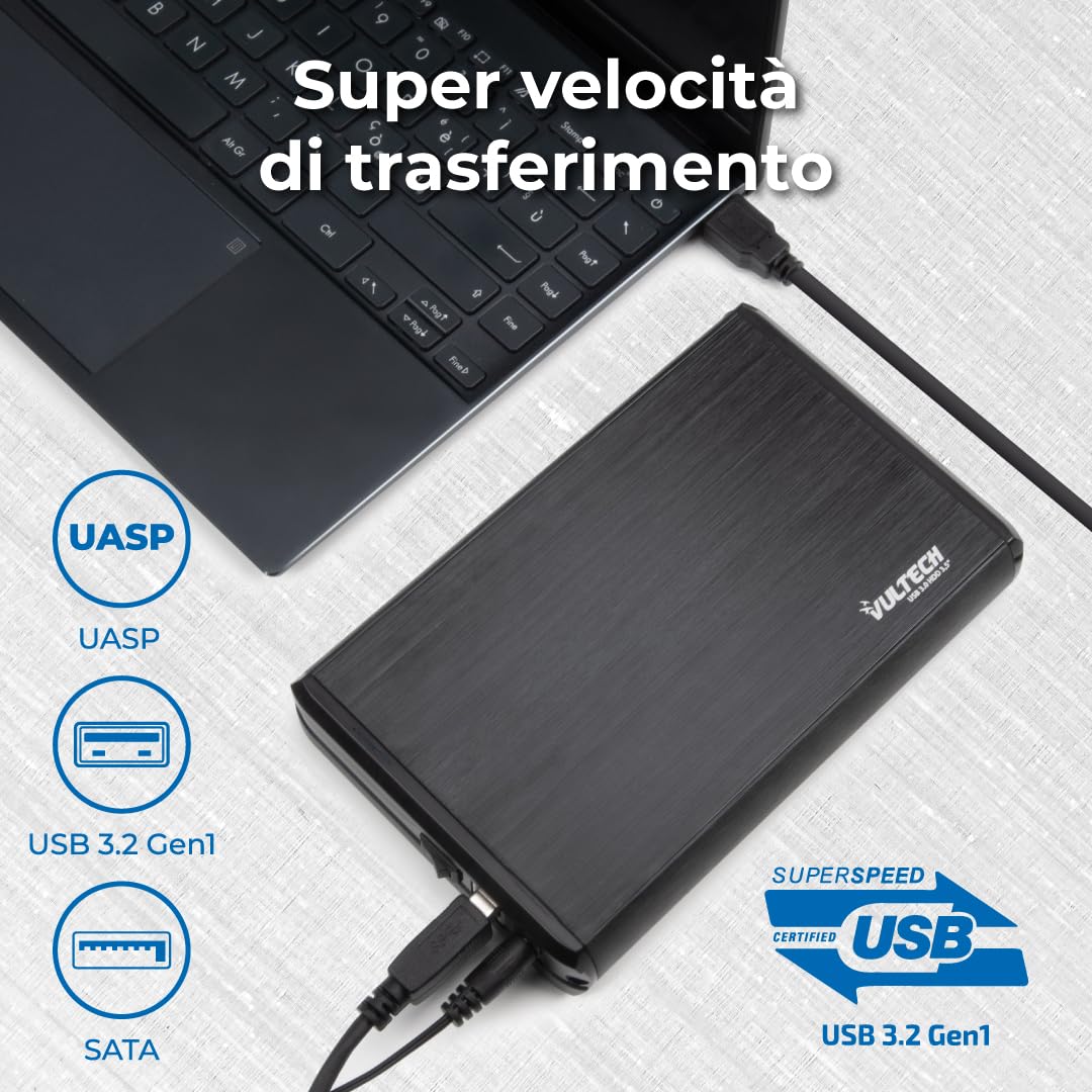 VulTech GS-35U3 Rev. 2.1 - Boîtier externe 3.5" pour disque dur SATA USB 3.0, boîtier en aluminium noir, Plug & Play, SuperSpeed 5 Gbps, compatible avec disque dur jusqu'à 14 To, pour PC Windows, Mac