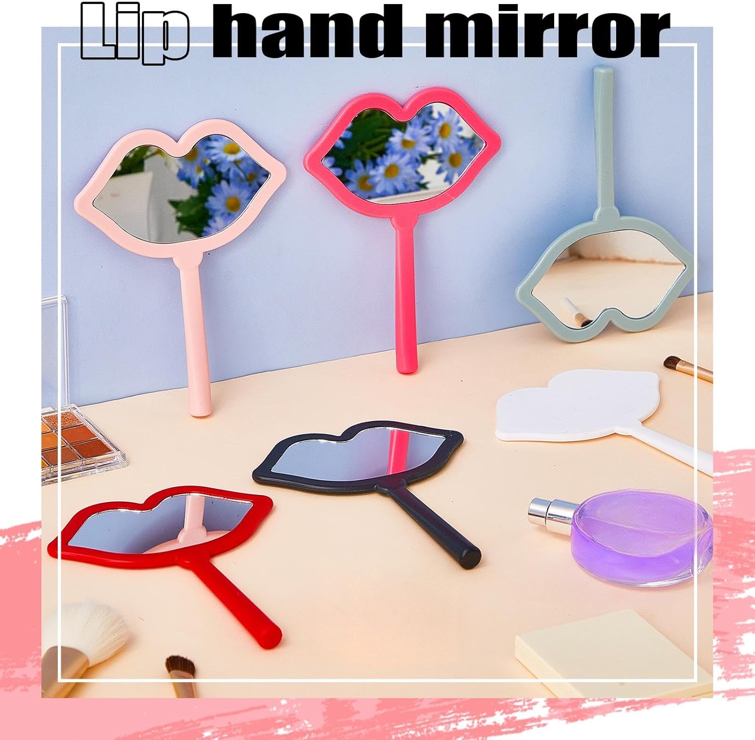 Juexica 20 Pcs Hand Mirror with Handle Lip Shape Handheld Mirror for Makeup Compact Portable Mirror Cosmetic Small Mirrors Vintage Camping Travel Makeup Handheld Mirror for Women Daily Use, 7 Colors