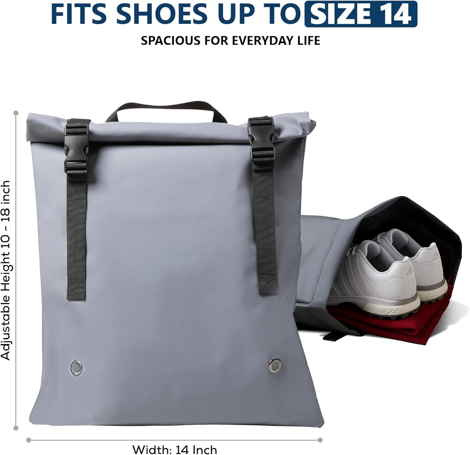 Premium Travel & Golf Shoe Bag – Water-Resistant TPU Cleat Bag for Men’s Golf Shoes (Up to Size 14) | Washable, Vented, Lightweight Shoe Organizer for Sports, Gym & Travel - Image 4