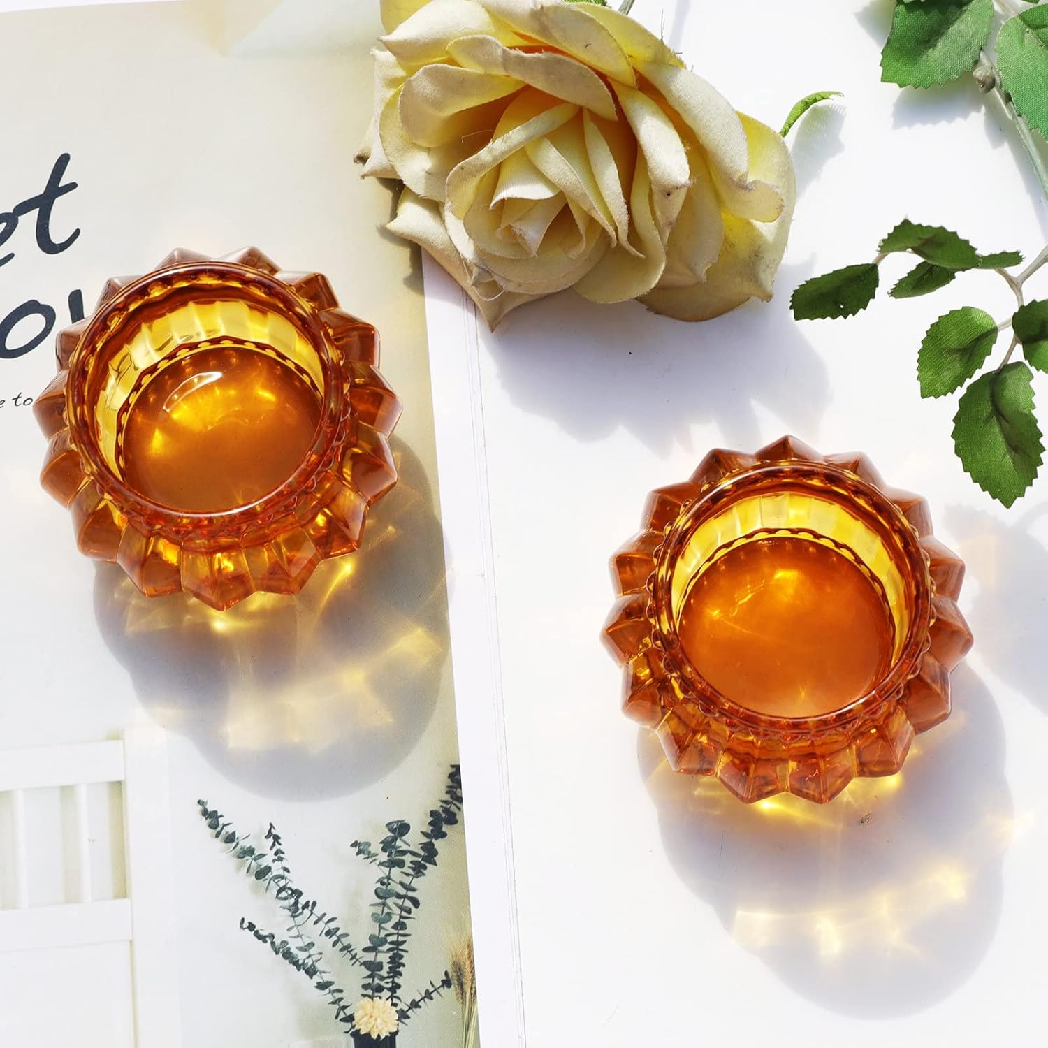 Woho Amber Tealight Candle Holder Set of 6, Tea Lights Candle Holder for Wedding Table, Glass Candle Holders Bulk for Home Decor - Image 5
