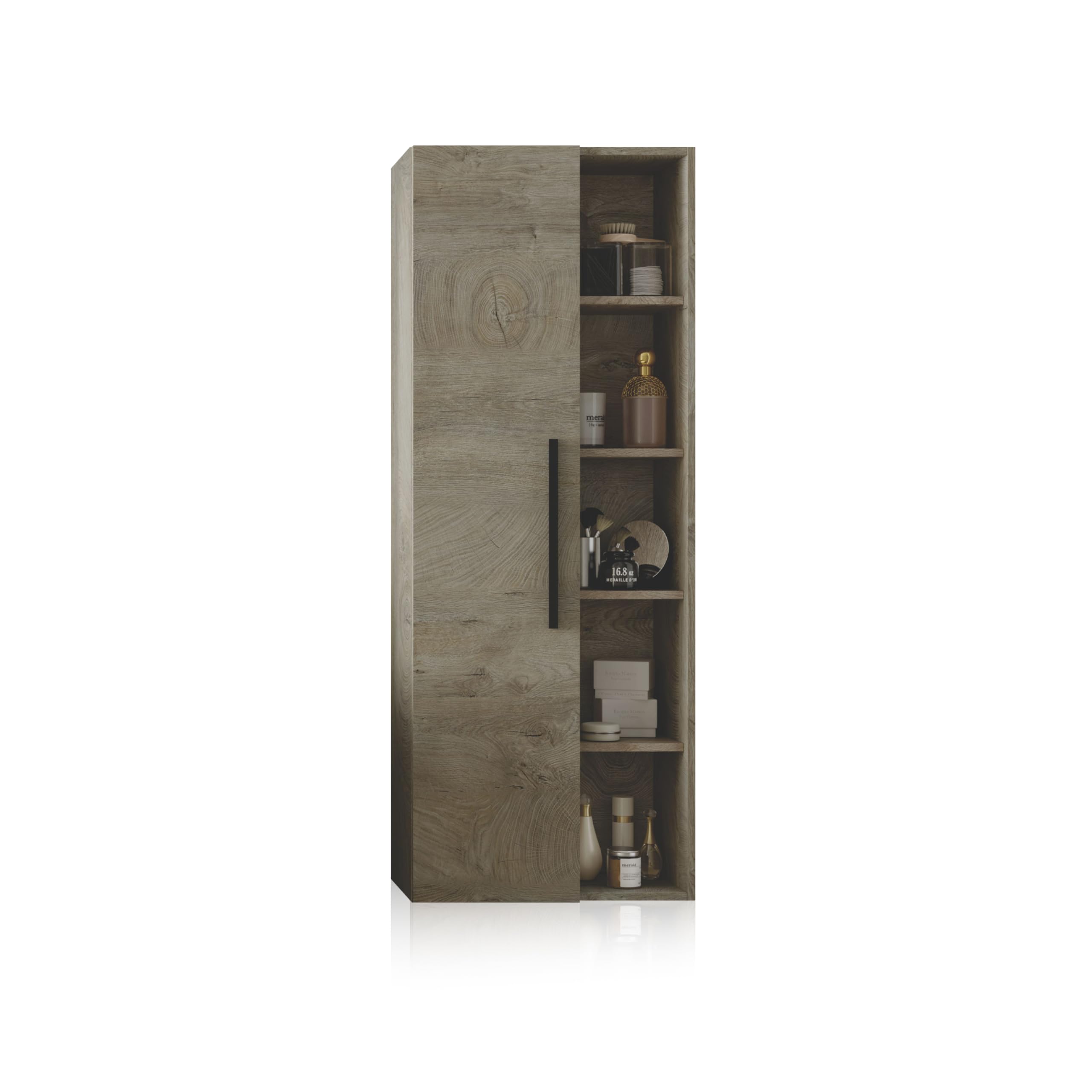 duehome | Columna de Baño Suspendido 1 Puerta con Estantes, Mueble Lavabo, Modelo Sense, Acabado en Color Roble Alaska, Medidas: 51 cm (Largo) x 135 cm (Alto) x 25 cm (Fondo)
