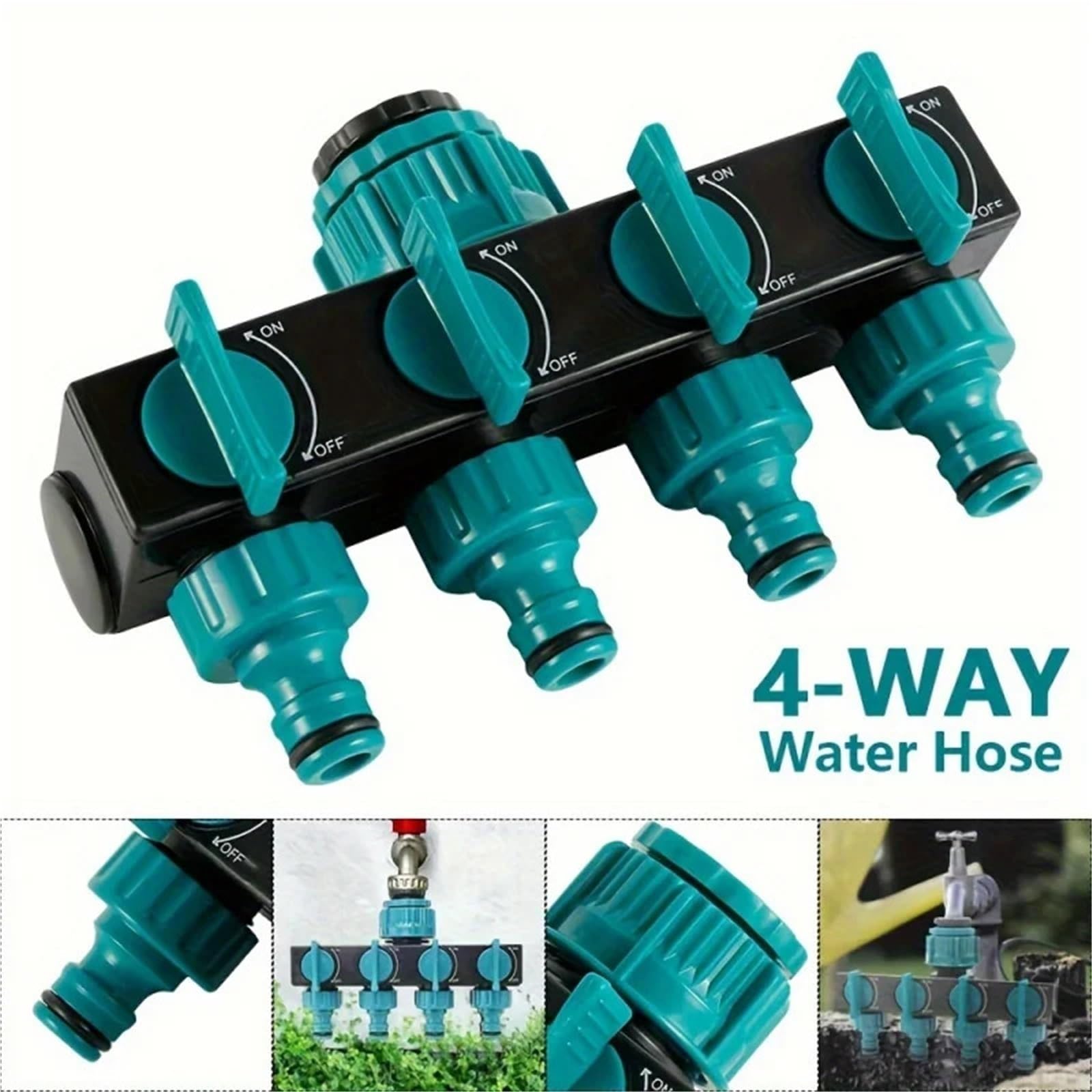 Séparateur de Tuyau d'arrosage à 4 Voies, 2 pièces, Filetage 1 Pouce 3/4 1/2, connecteur d'irrigation en Plastique ABS pour la Cour(Green Black)