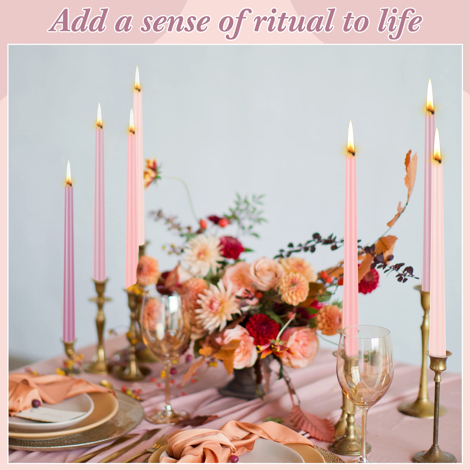 Treela 24 Pcs Gradient Color Taper Candles 12 Inch Scented Smokeless Candle Sticks Long Tall Burning Candlesticks for Wedding Dating Birthday Home Decor Advent Christmas(Pink)