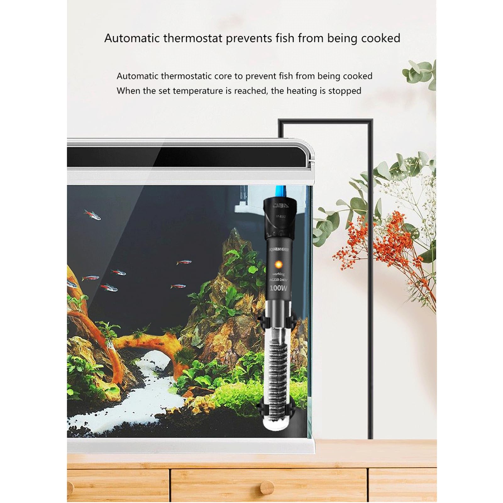 Asta riscaldante per Acquario per Acquario Riscaldatore Automatico antideflagrante a Temperatura costante con indicatore di Funzionamento, 50 W (200 W)