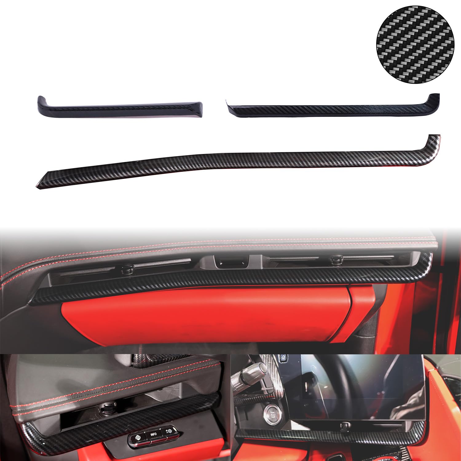 NUBEHONE C8 Carbon Fiber Interior Trim Dashboard Strip Trim Fit for Chevrolet Corvette C8 Z51 Z06 E-Ray Stingray 2020-2025,100% Real Carbon Fiber