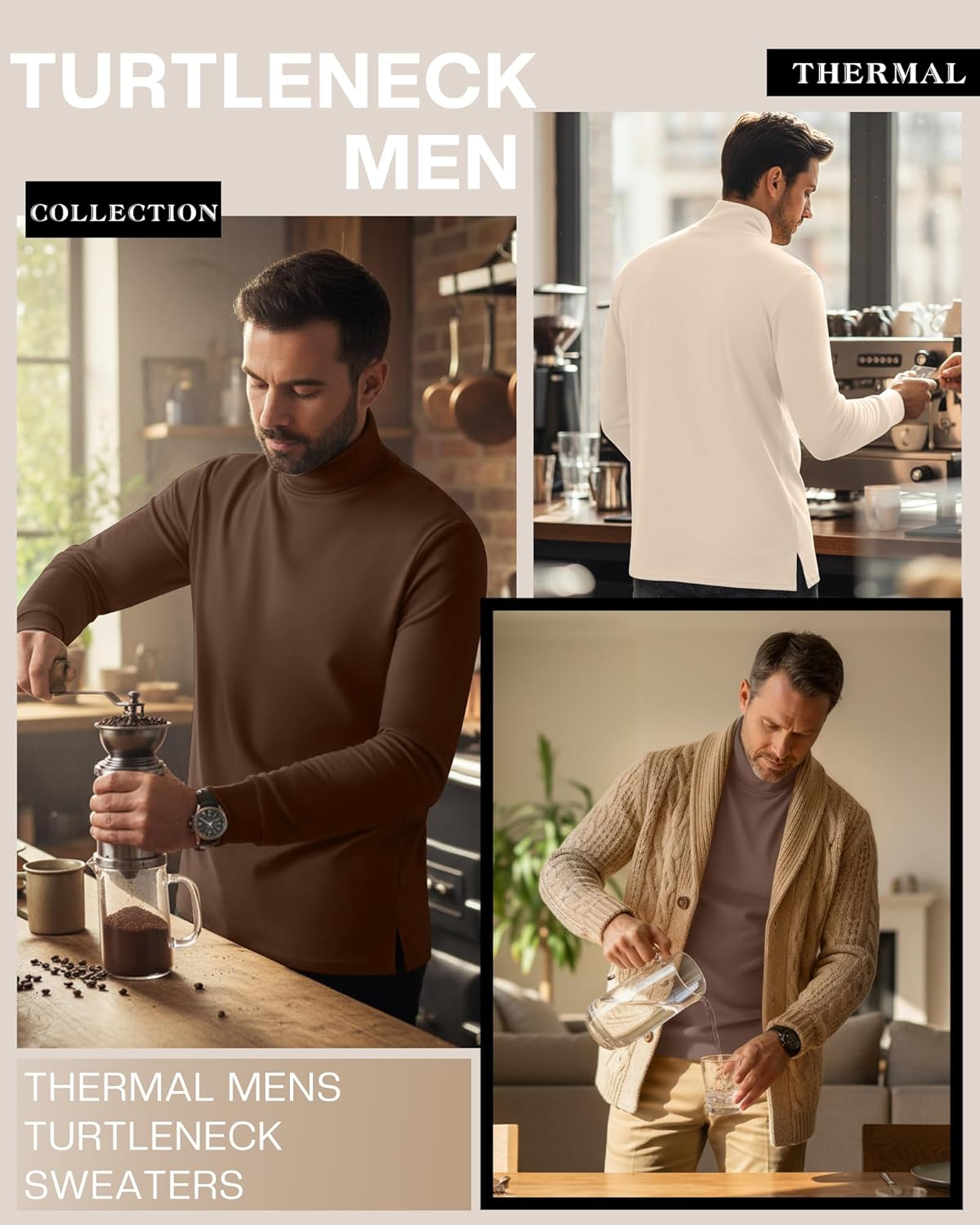 Neer 3 Pack Men's Big and Tall Turtleneck Shirts L-7xl Long Sleeve with Cuff Plus Size Basic Thermal Lightweight Tops - Image 4