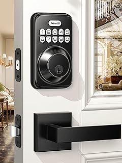 Zowill Keyless Entry Door Lock with 2 Lever Handles, Zowill Electronic Keypad Deadbolt, Auto-Locking, Anti-Peeping Password, Digital Code Door Lock, Front Door Handle Sets, Matte Black