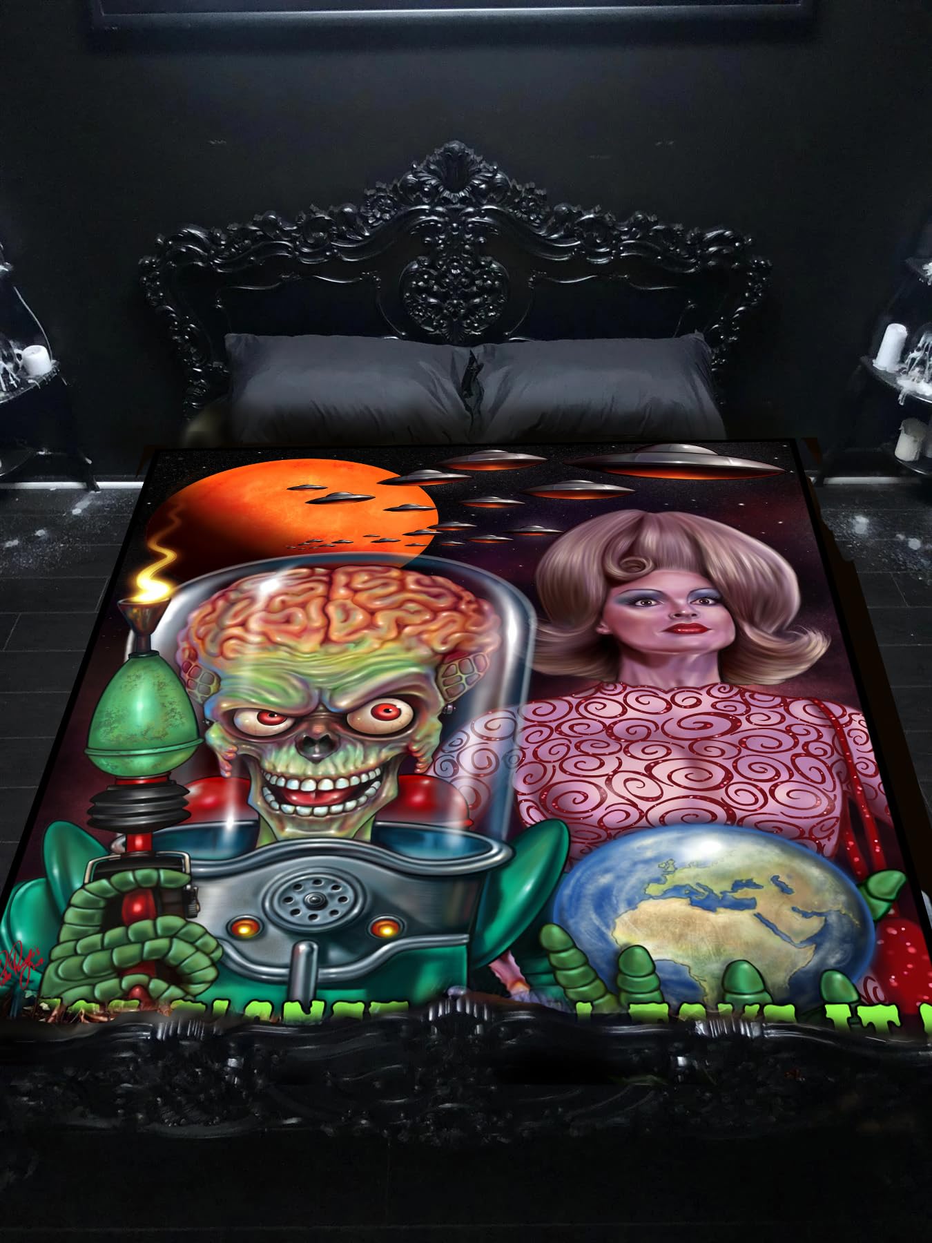 Wild Star Hearts Horror Movie Blanket Buront's Mar Attacks Goth Bedroom Decor Polycotton Blanket Throw Adult Cosy Blanket - Image 2