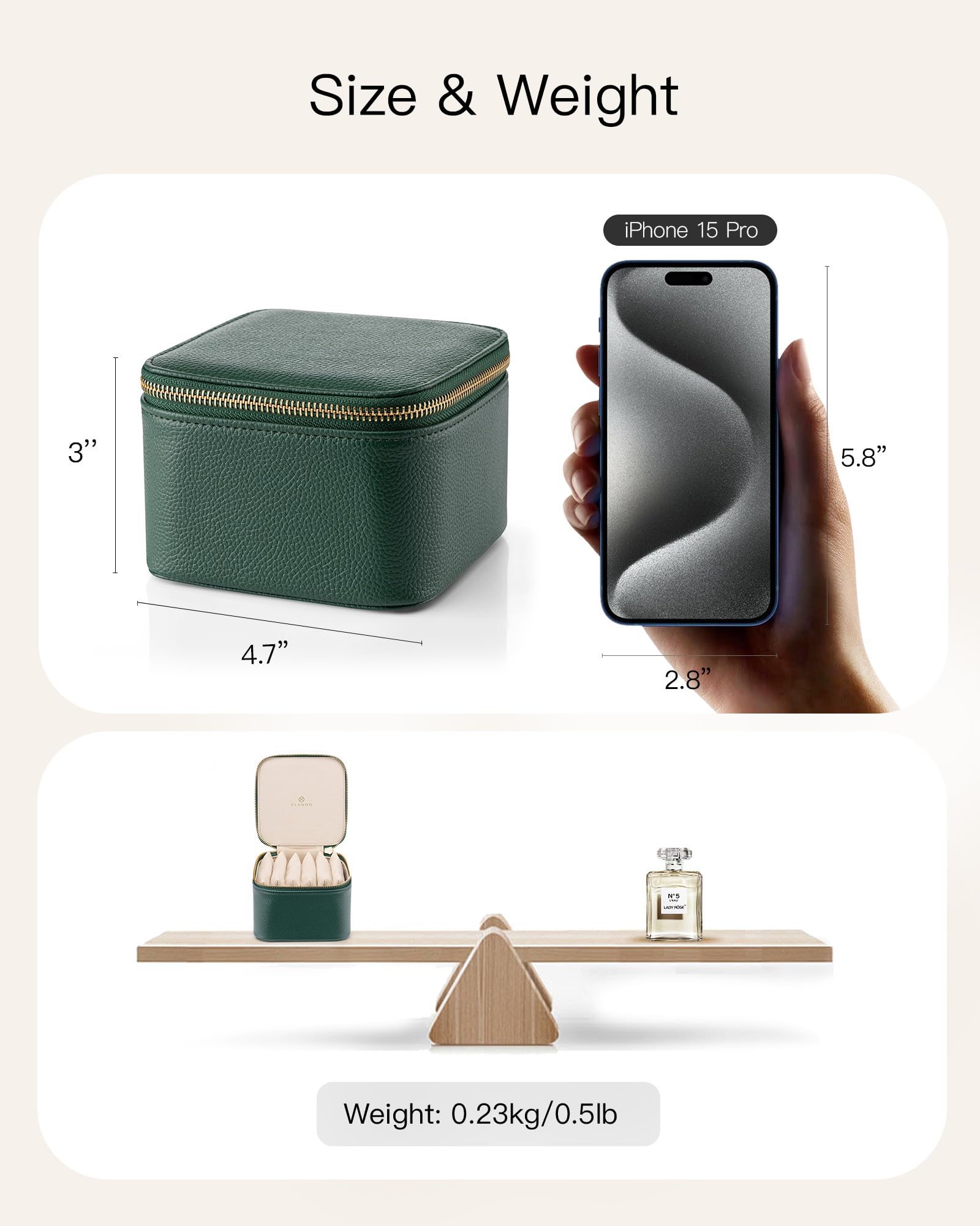 Vlando Travel Jewelry Organizer,Teacher Appreciation Gifts,Jewelry Box with 6 zipper velvet bags for Women,Wedding Birthday Gifts Trendy Stuff for Women Gift Box Packaging Green