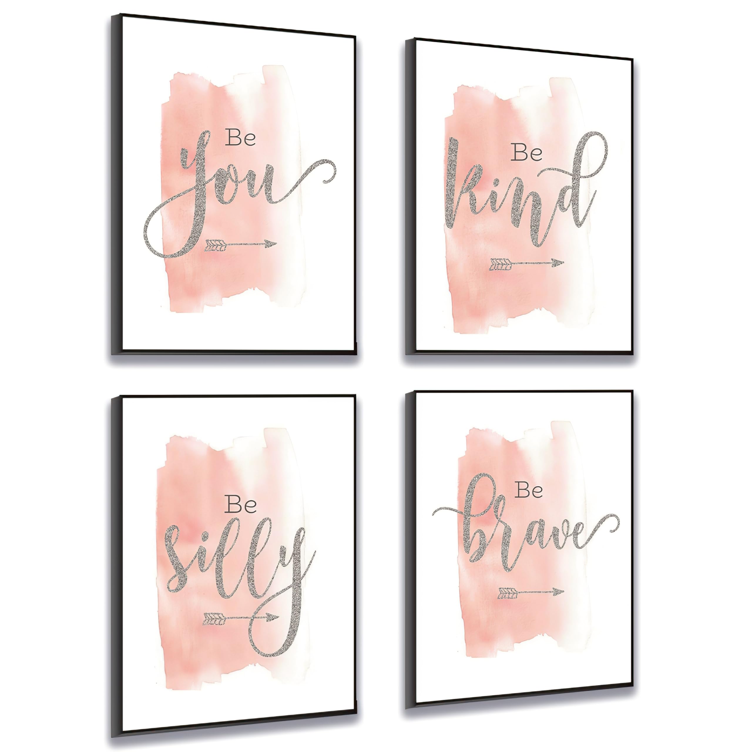 Set of 4 Teen Girls Wall Art Canvas Painting Be You Inspirational Quote Print Blush Grey Wall Picture Nordic Poster for Woman's Bedroom Decor Home Living Room