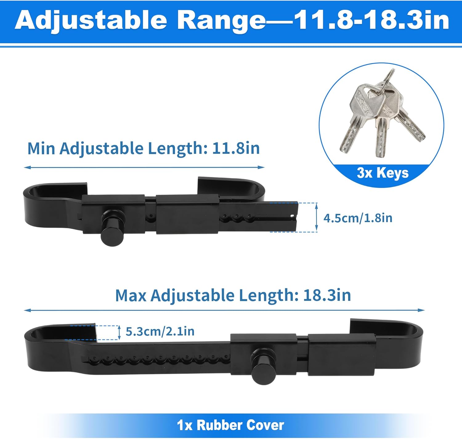 Shipping Container Door Lock 11.8in-18.3in, Cargo Door Latch, Adjustable Steel Heavy Duty Trailer Box Warehouse Lock with 3 Keys On-Site Office Door Black