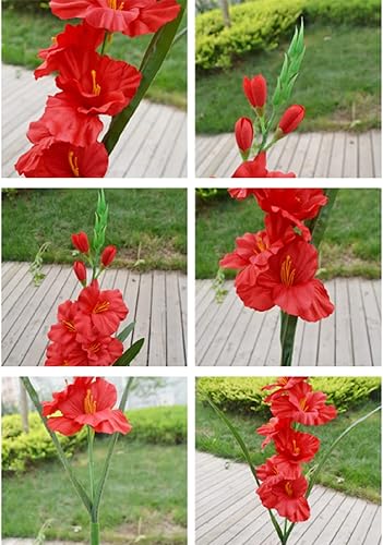 Miniatura 4 de Kesio 5 flores artificiales de seda de Gladiolus para cocina, hogar, pasillo, terraza, fiesta, cumpleaños, boda, decoración de ramo de bricolaje