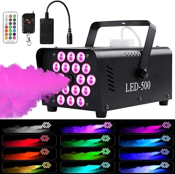 500W FOG Smoking Machine Fog Machine with 18 LED Lights & 13 Colorful Light Effects Portable Smoke Machine with Remote Control, Halloween Smoke Machine Fog Machine for Party, Wedding, DJ, Stage Show Stage Lights