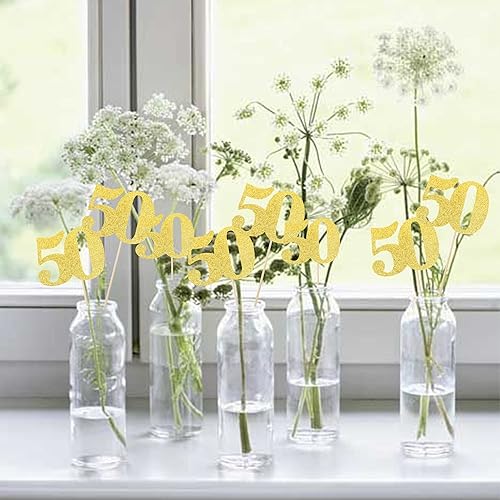 Miniatura 4 de 12 piezas de centro de mesa con purpurina para 50 cumpleaños, número 50, decoración para decoración de 50 cumpleaños, aniversario, fiesta, centro de