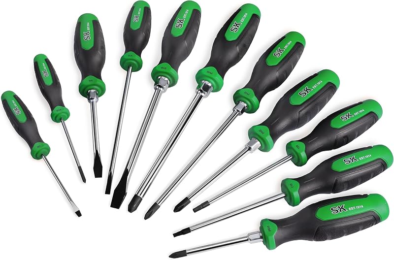 11-Piece Magnetic Screwdriver Set, Slotted/Phillip/Star Screwdrivers | S2 Steel, Heat-Treated Chrome Plating Shaft, Black Oxide Tip, SureGrip Handle