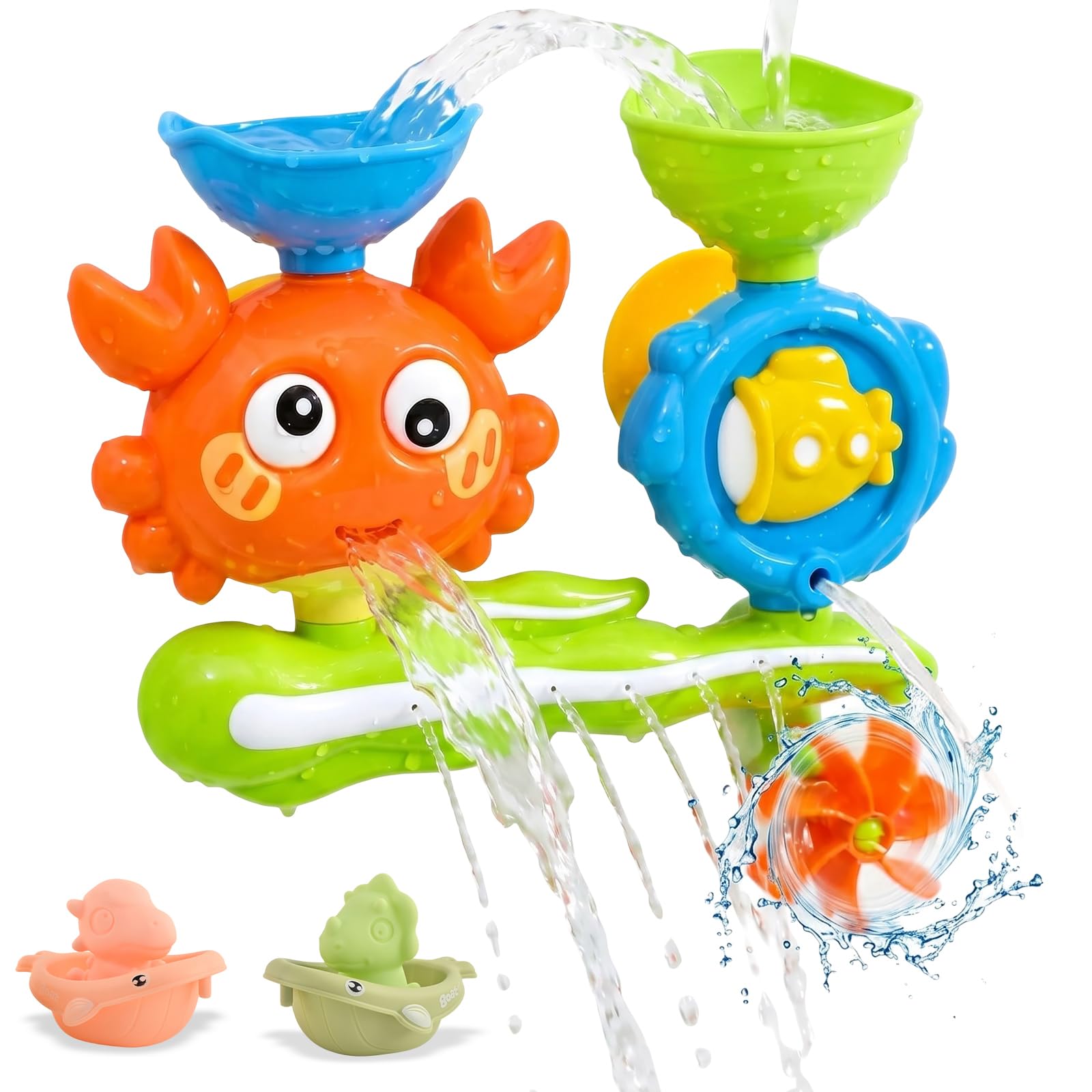 Toddler Bath Toy for kids, Baby Interactive Spraying Crab & Floating Dinosaur Boats, Suction Cup Wall Water Play Toy for Kids 18+ Months, Baby Shower Tub Toy boys girls gifts