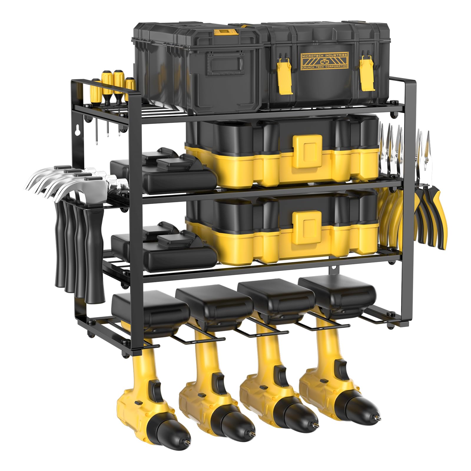 4 Livelli Organizer per Utensili Elettrici, Portautensili da Parete, Supporto da Parete, Supporto per Trapano, Organizzatore per Cacciavite Laterale, Organizer per Attrezzi