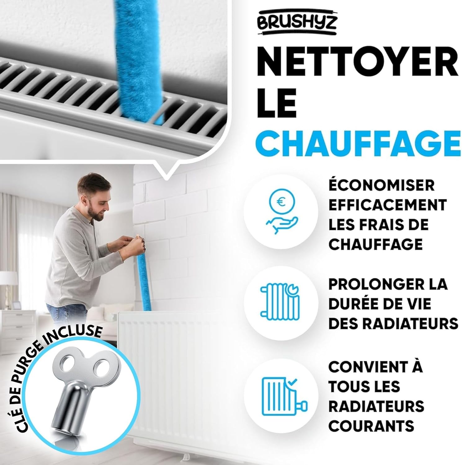 BRUSHYZ Brosse Radiateur Longue 115cm I Brosse pour Radiateur sans Rayures I Plumeau Radiateur avec Housse Flexible et Lavable I Bro - photo 2