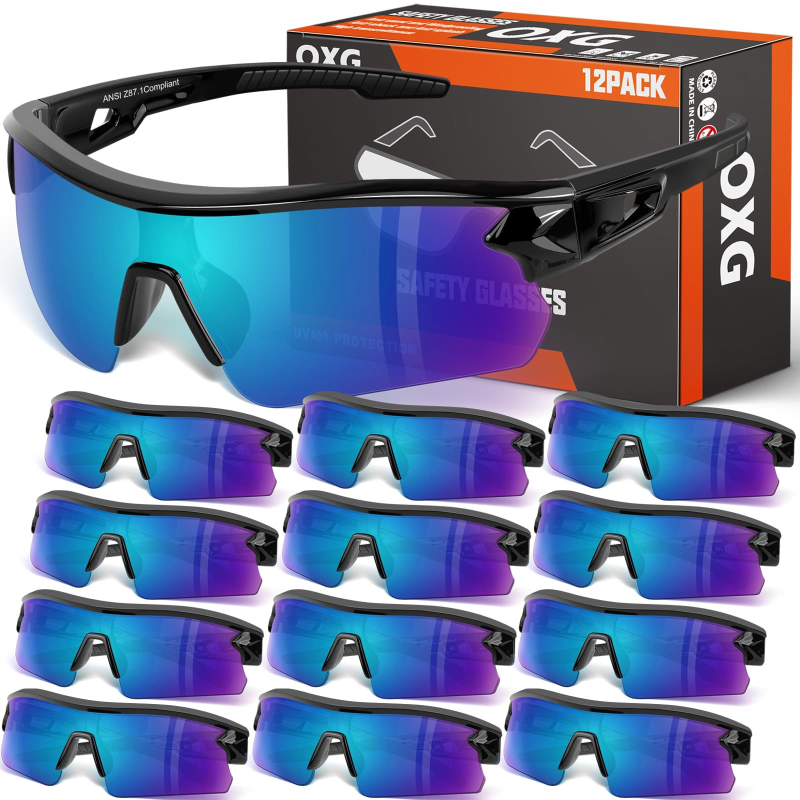 OXG 12 Pack Safety Glasses for Men Women, ANSI Z87.1 Work Glasses Scratch Impact Resistant Lens Protective Eyewear