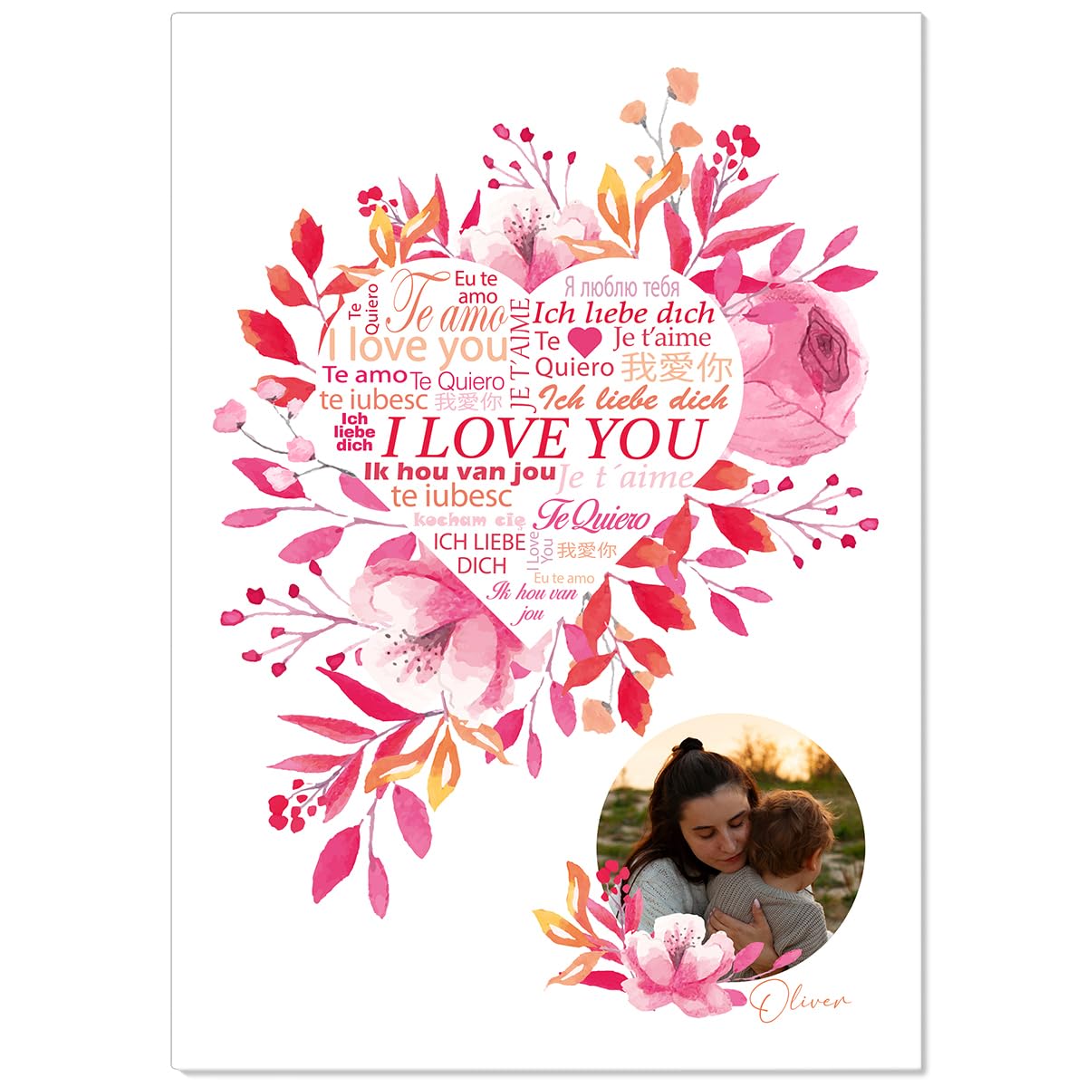 Pictalia - Personalized Metal Poster - Personalized Mother's Day Gift - I Love You - Gift for Mom, Mother's Day Gift Idea, Gift for Woman, A4, A3, A2, aluminum, customizable text