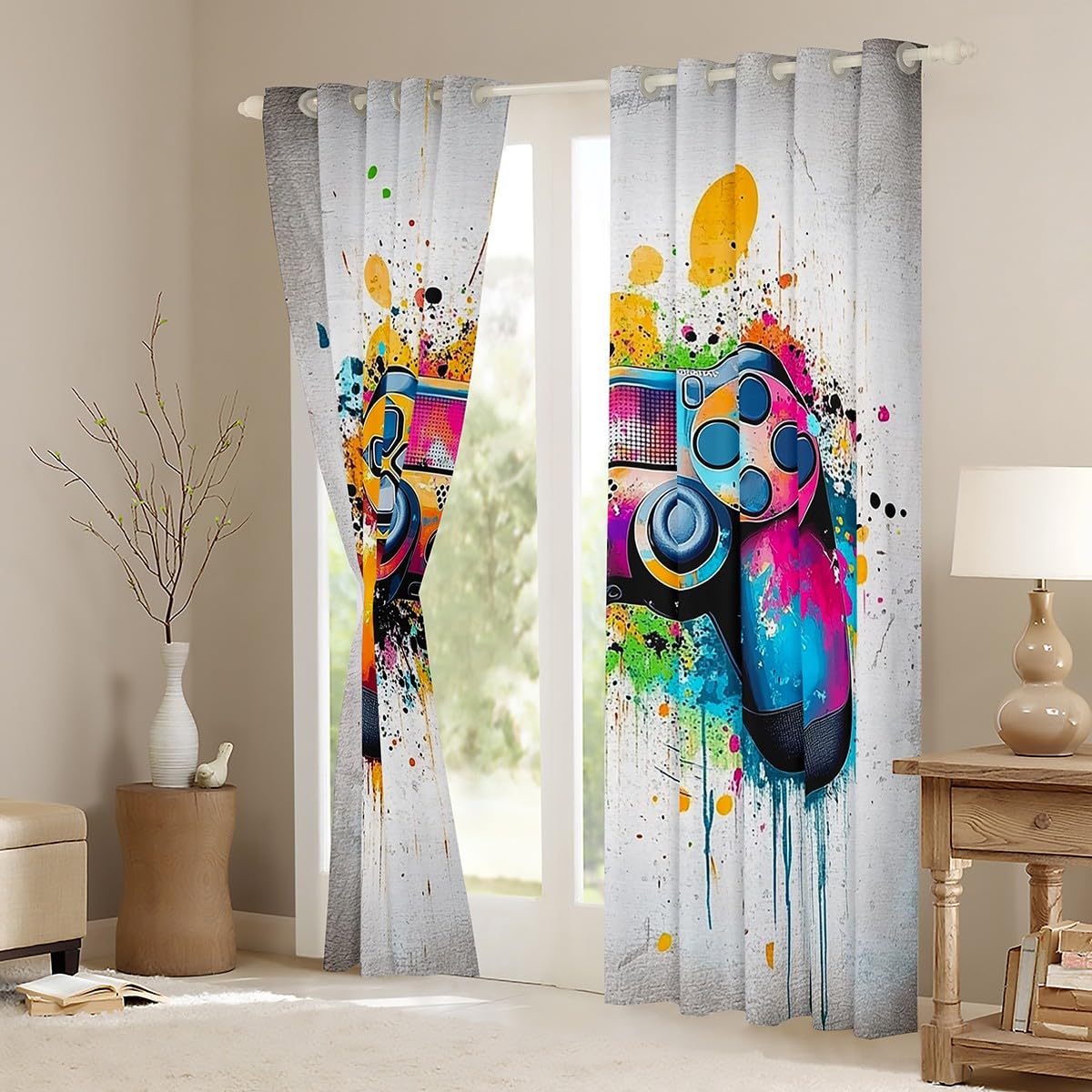 Loussiesd Tende oscuranti con controller di gioco per ragazzi e ragazze, 167,6 x 182,8 cm, per camera da letto, soggiorno, regali di gioco per bambini, 30% -50% tende oscuranti Gaming Grunge Art