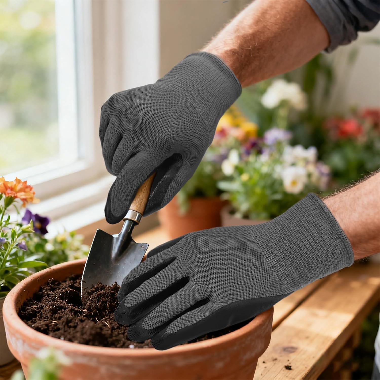YOUKE OLA 120 Pair Gardening Gloves for Men Women, Breathable Rubber Coated Garden Gloves Working Gloves for Gardening, Construction Black 9/Large - Image 4
