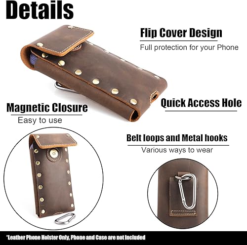Miniatura 4 de Topstache Funda de cuero para teléfono, soporte para cinturón Samsung S23 S22, iPhone 14 Pro, funda de cuero para iPhone 14, funda universal para