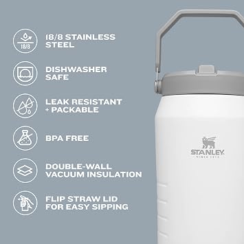 Stanley IceFlow Flip Straw Jug with Handle 40 oz| Twist On Lid and Flip Up Straw | Leak Resistant for Travel and Sports | Insulated Stainless Steel | BPA-Free | Rose Quartz