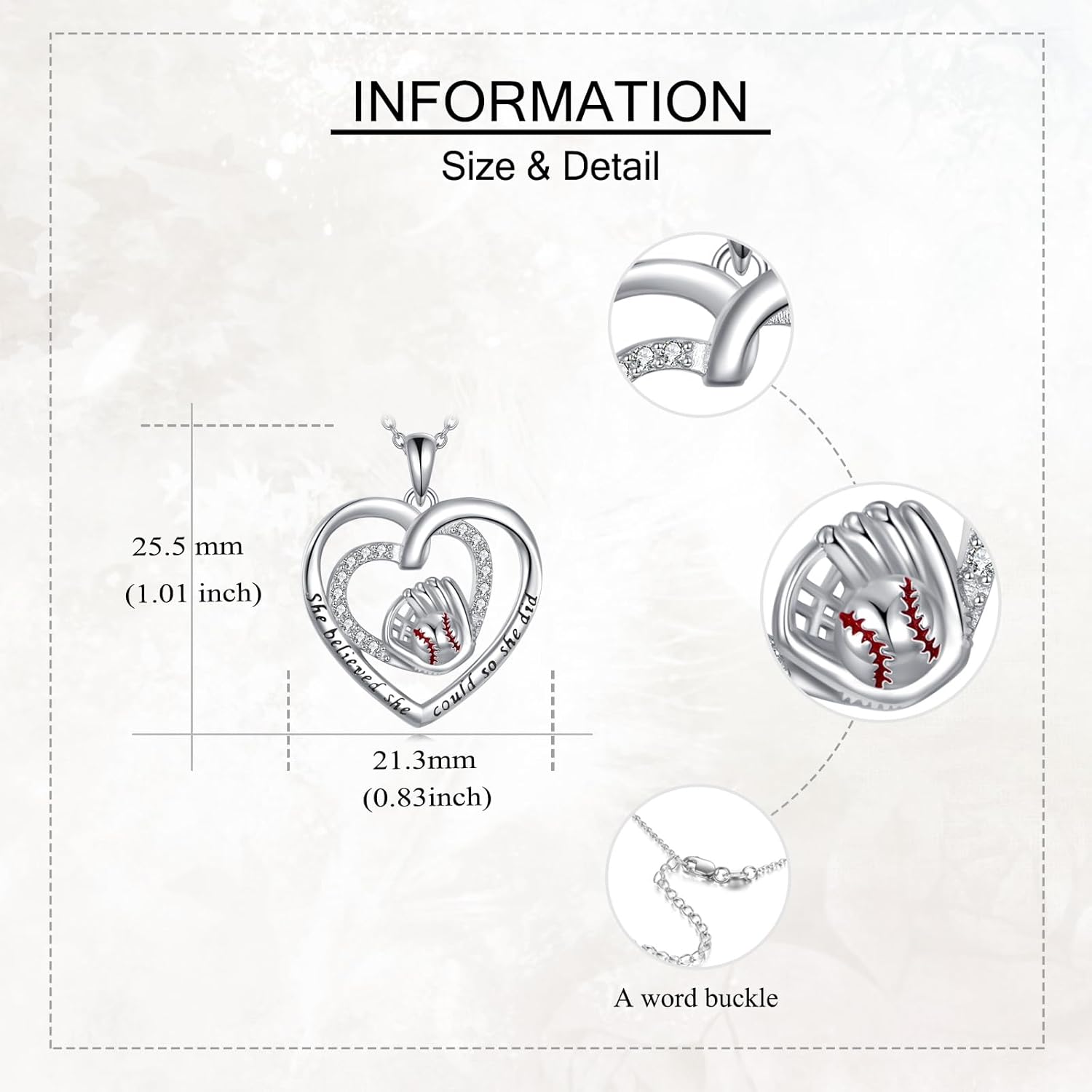 Softball/Baseball Necklace 925 Sterling Silver Softball/Baseball Heart Jewelry Gift for Women Softball/Baseball Lovers - Image 4