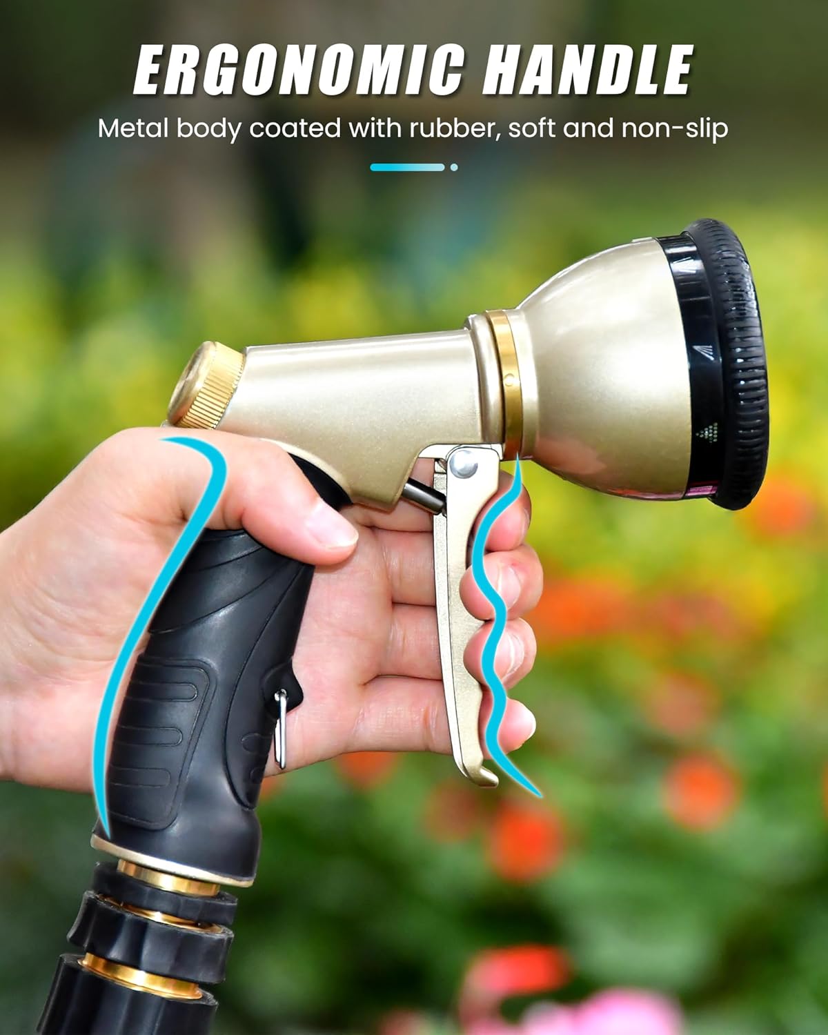 RAINPOINT Garden Hose Nozzle, 9 Spray Patterns Hose Sprayer Nozzle, Heavy Duty Metal Water Hose Nozzle, Adjustable Hand Sprayer, Watering Plants and Lawn, Pet Showering, Blue