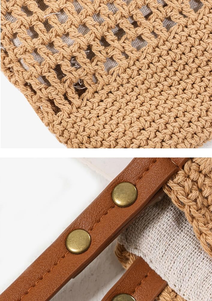 Mujeres Grandes Bolsas de Hombro de Playa de Verano Crochet Tejido de algodón Tejido Bolso de Bolso Hueco