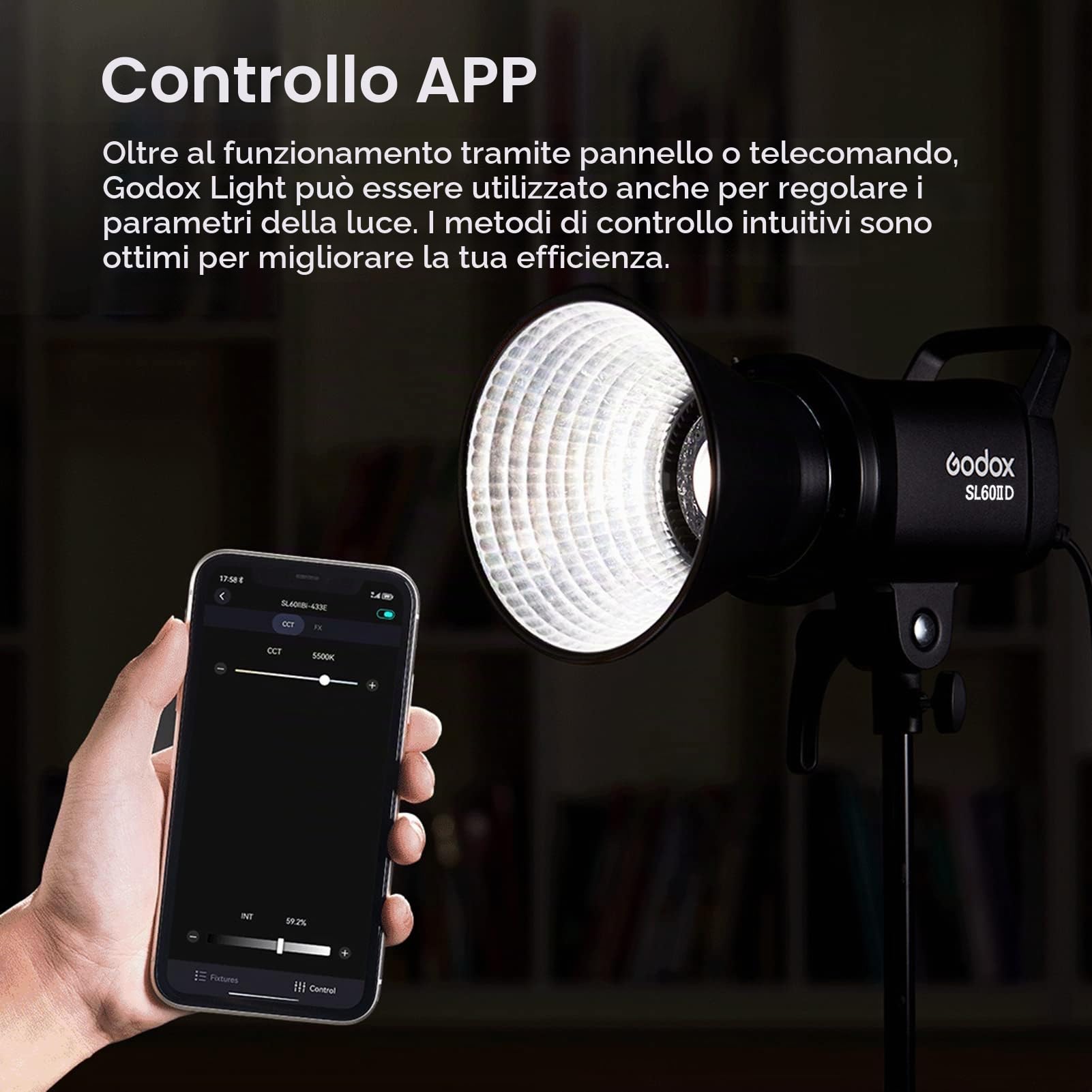 Godox SL60IID Portable Studio LED Video Light 70W Photography Fill Light 5600K±200K Bowens Mount APP/2.4G Wireless/On-board Control + 5pcs Soft Diffuser Cloth + 3-in-1 Cleaning Kit