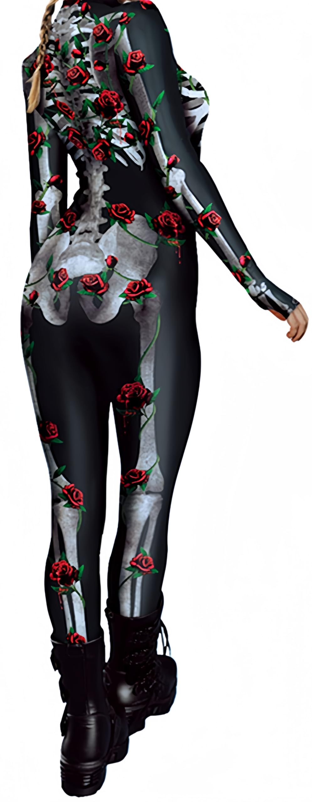 Ocean Plus Tuta da Donna con Scheletro di Halloween Stampa Digitale Taglio Sottile a Maniche Lunghe Monoblocco Collant