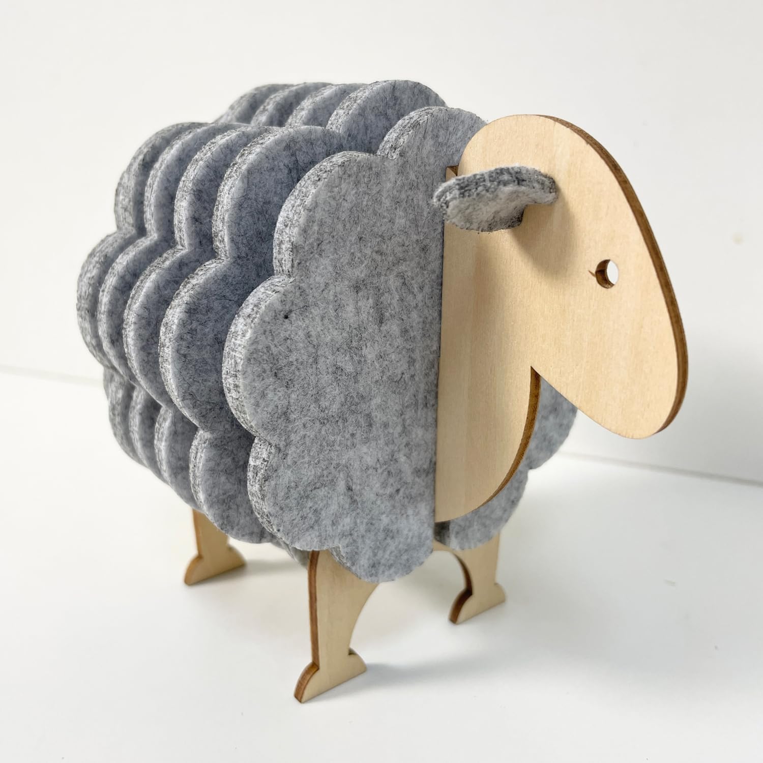 Sheep Felt Coasters-6 Felt Wool Sheep Coaster Set for Coffee Table Drinks Absorbent with Holder,Lamb Cup Coasters Wool Gifts Decoration (Light Grey)