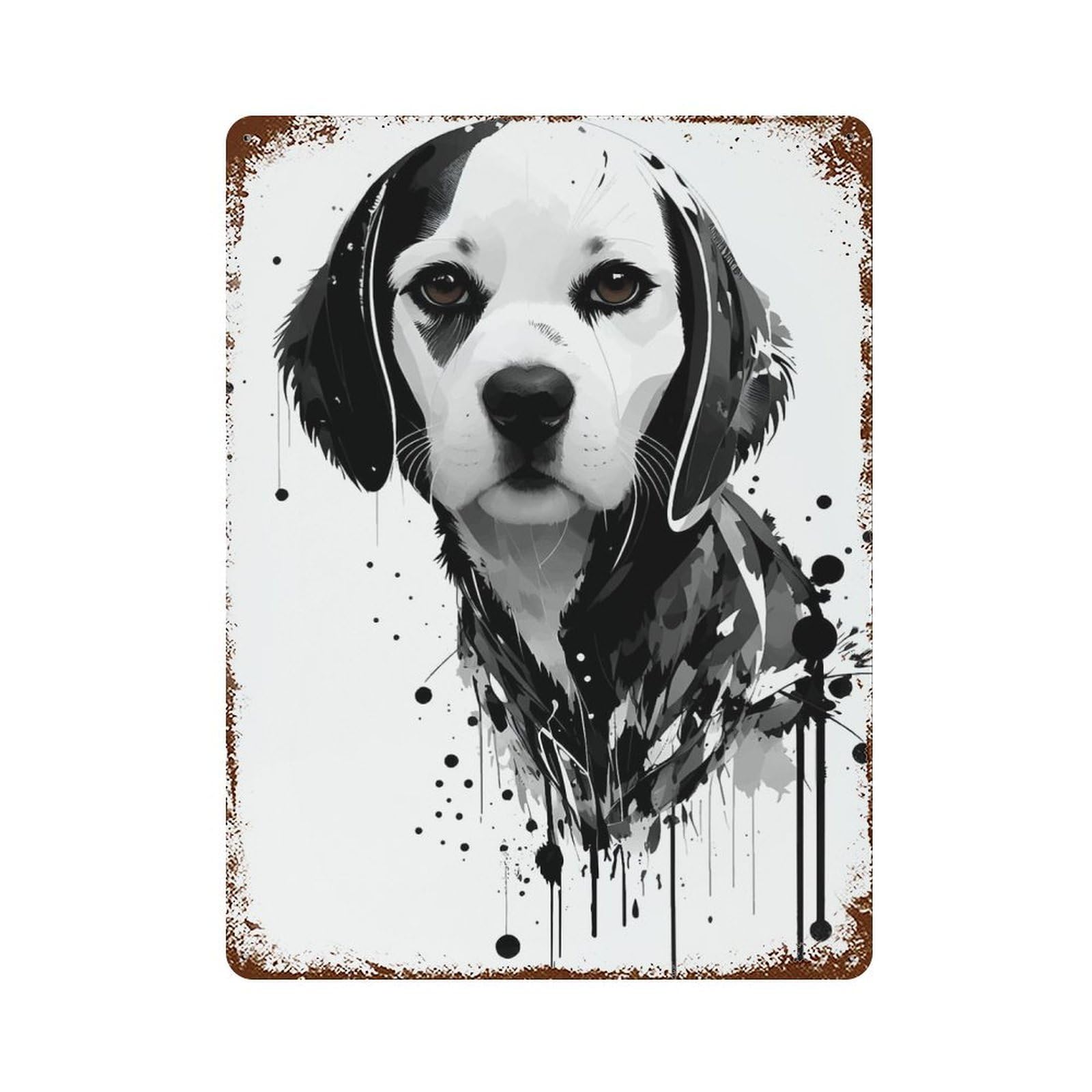 Rustic Tin Plaque Beagle Dog Splash Art 15.7"x11.8", Rustic Home Decor for Office, Studio And Wall Decor
