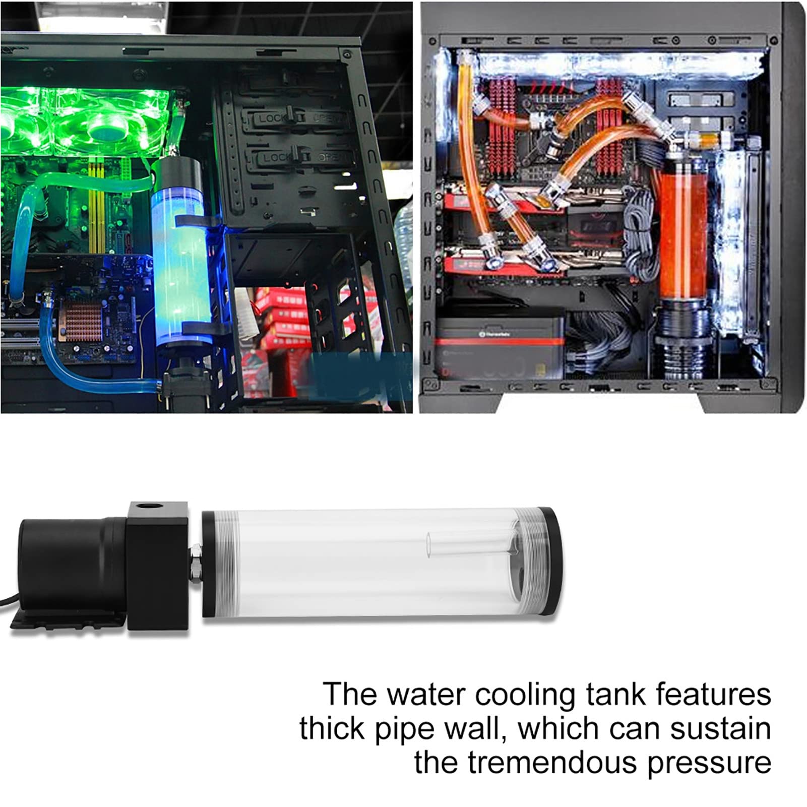 Serbatoio di raffreddamento ad acqua in acrilico con pompa integrata da 19 W, serbatoio cilindrico con filettatura G1/4 per il raffreddamento a liquido del PC, realizzato in PMMA e (110 mm)