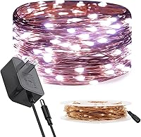 Vista 10 de RUICHEN Guirnalda de luces de alambre de cobre enchufable de 33 pies, 100 luces LED con carrete, blanco cálido