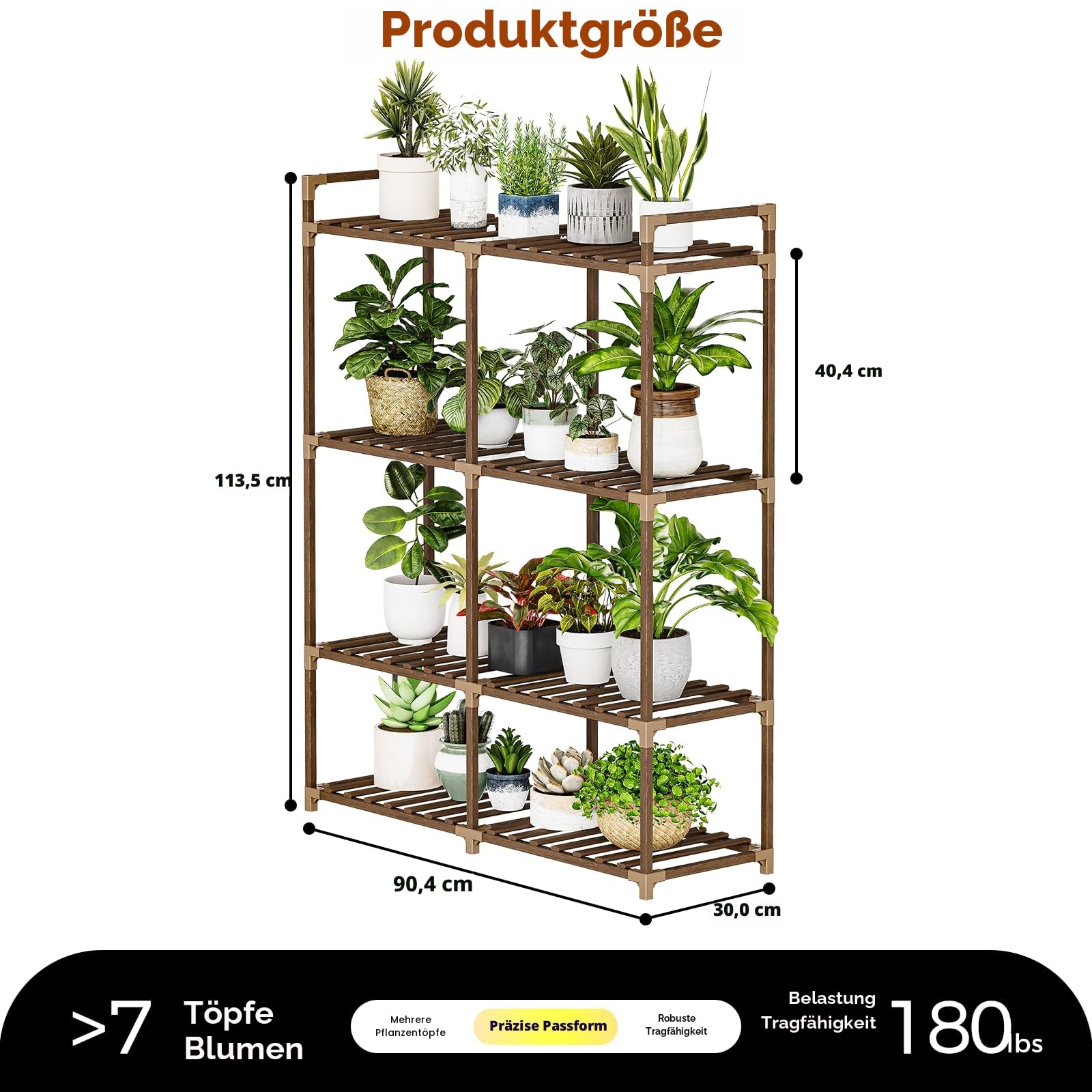 Bamworld Blumenständer mit Pflanzenlampe, 8-stöckiges Pflanzenregal aus Holz mit LED Grow Light, Pflanzenständer für Innenbereich, moderner Blumenhocker für Wohnzimmer & Balkon