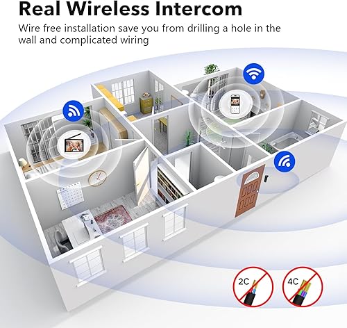 Miniatura 8 de Timbre inalámbrico con monitor video, sistema de intercomunicación de teléfono 1080P 7 pulgadas, pantalla táctil, audio bidireccional, timbre de