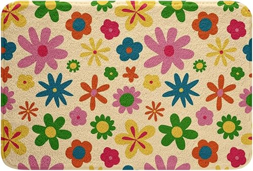 Tapete de baño retro bohemio floral, tapete de puerta de flores vintage, bonito tapete de baño con flores, colorido tapete de baño para decoración