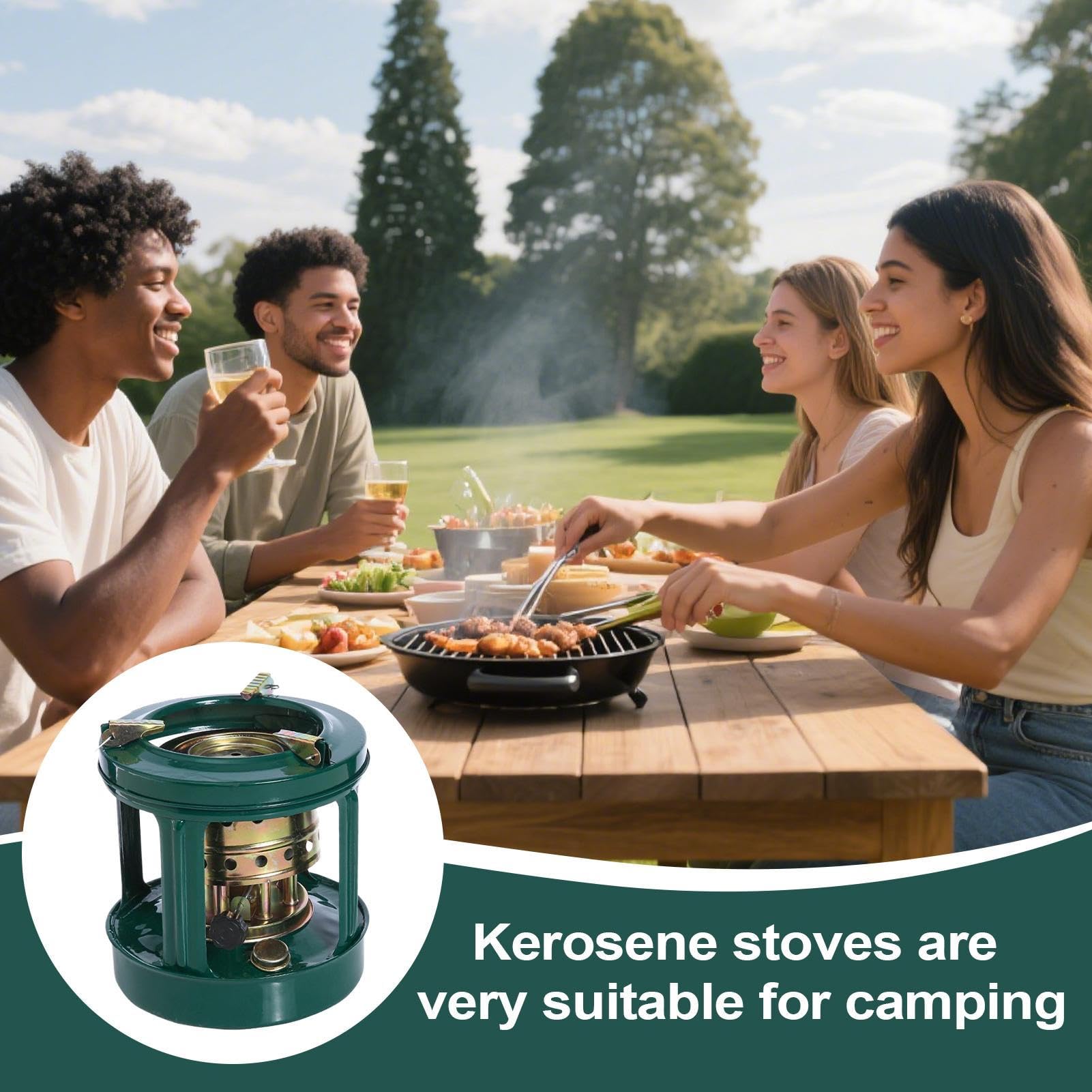 Poêle à pétrole à usage intérieur | Appareil de chauffage | Brûleur coupe-vent avec 8 mèches en coton pour camping, barbecue, pique-nique, cuisine, chauffage, fonction support de feu de camp