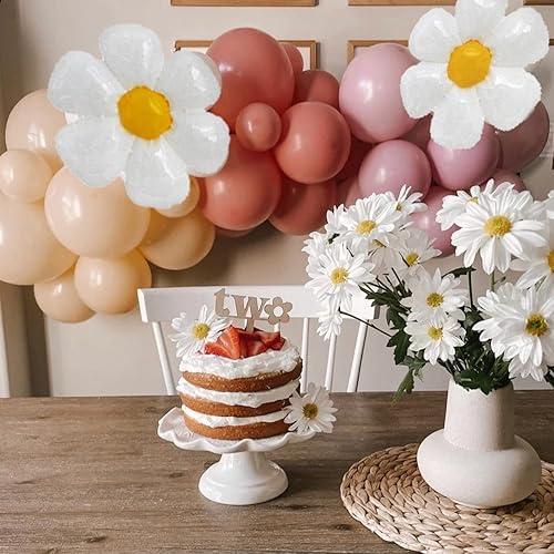 Miniatura 8 de Sweet Baby Co. - Guirnalda de globos de margaritas con decoración de fiesta de cumpleaños retro hippie, globos de flores, 18, 10, 5 pulgadas, rosa,