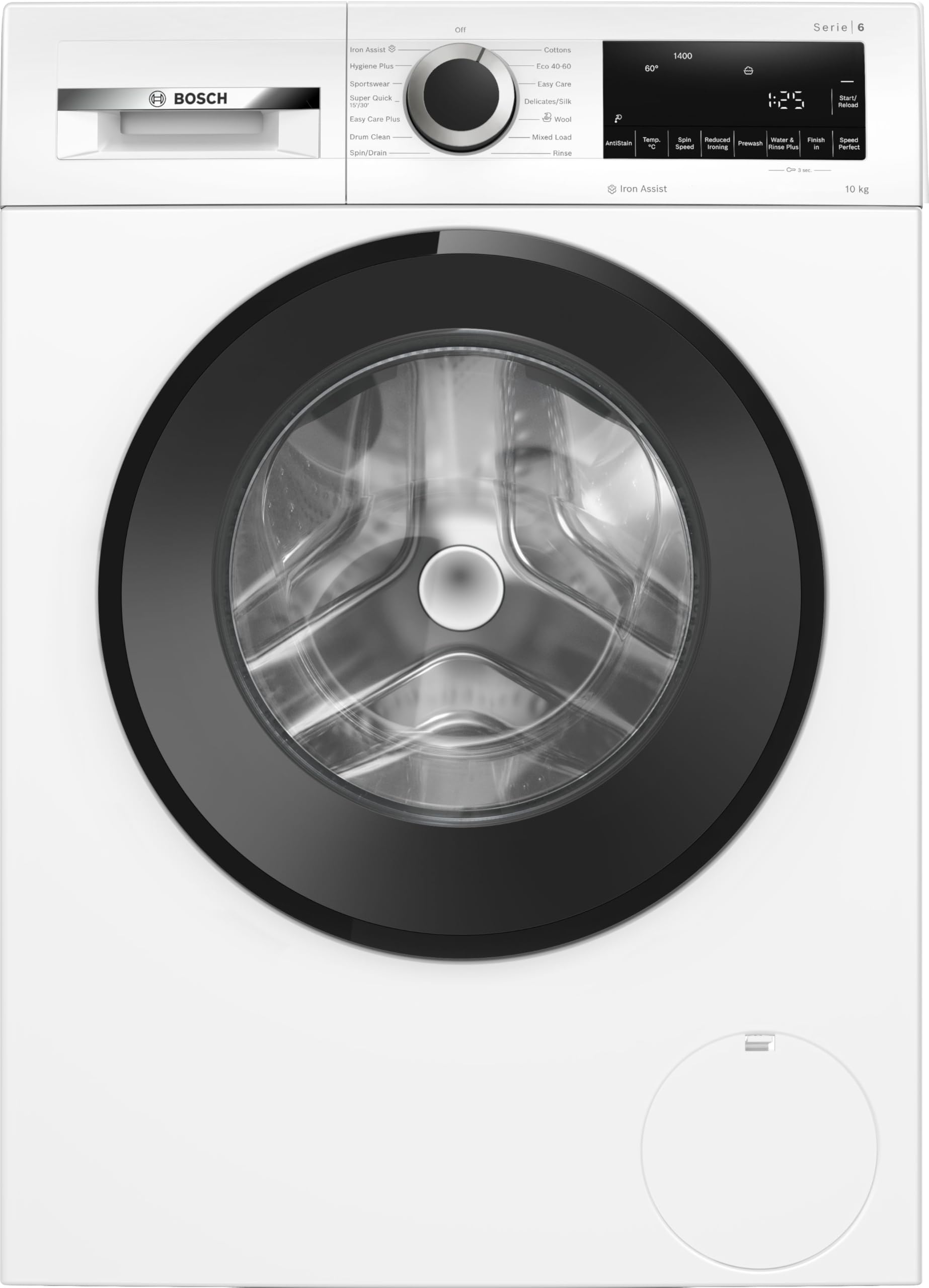 Bosch, Series 6, WGG254Z1GB, 10kg, 1400rpm Washing Machine with Iron Assist, Anti Stain, Active Water Plus, Eco Silence Drive, SpeedPerfect, LED Display, White with a Black door