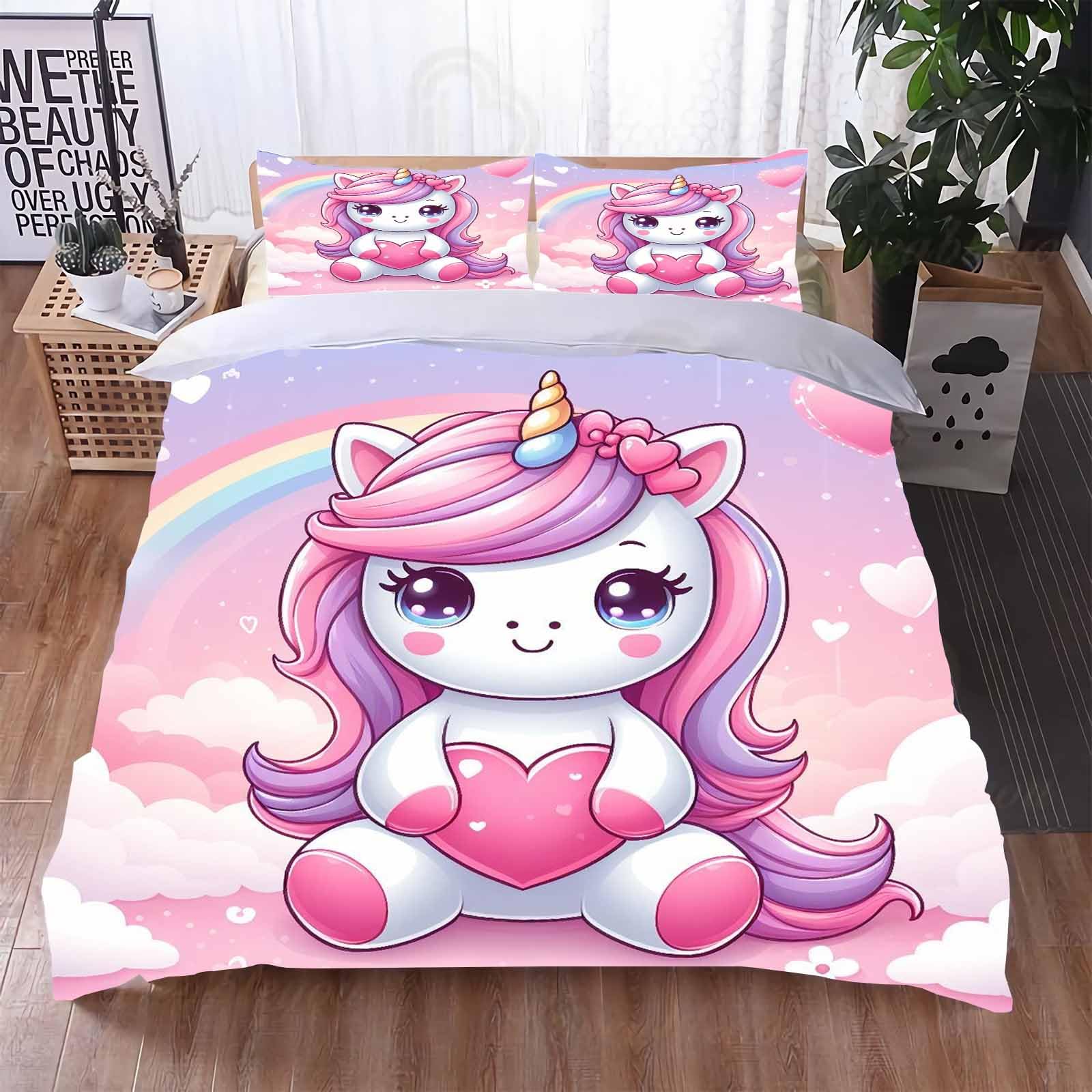 Parure de lit 135x200 cm licorne 3D en microfibre douce et respirante